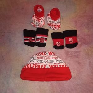 💕5 for 25 3/6 Months NC State Wolfpack Booties 2 Pairs Of Baby Socks & B